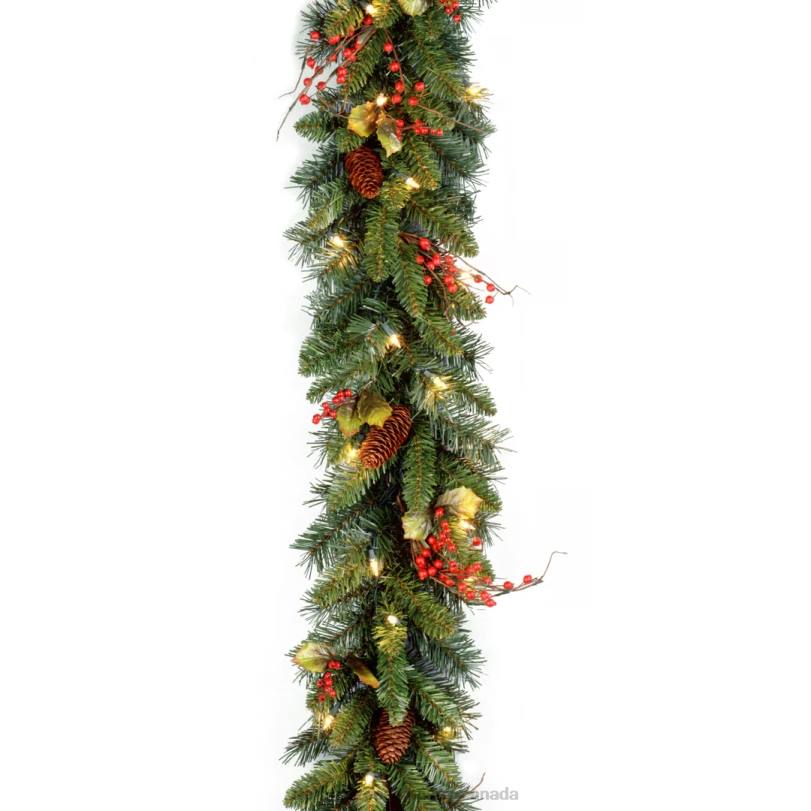 H4X0334National Tree Company Pre-Lit Artificial Christmas Garland, Green, Classical, White Lights, Decorated With Pine Cones, Berry Clusters, Holly Leaves, Plug In, Christmas Collection, 9 Feet