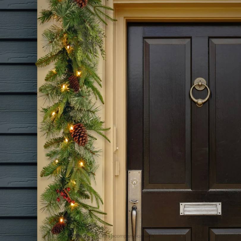 H4X0338National Tree Company Pre-Lit 'Feel Real' Artificial Christmas Garland, Green, Colonial Fir, Multicolor Lights, Decorated With Pine Cones, Battery Operated, Christmas Collection, 9 Feet