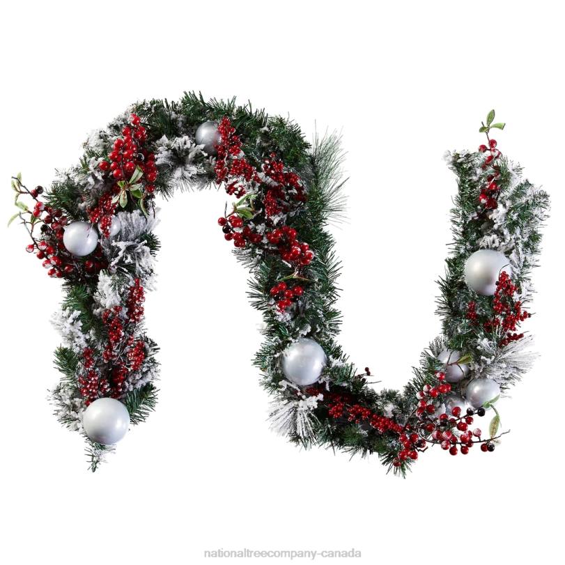 H4X0354National Tree Company Artificial Christmas Garland, Silver, Evergreen, Decorated with Ball Ornaments, Berry Clusters, Christmas Collection, 9 Feet