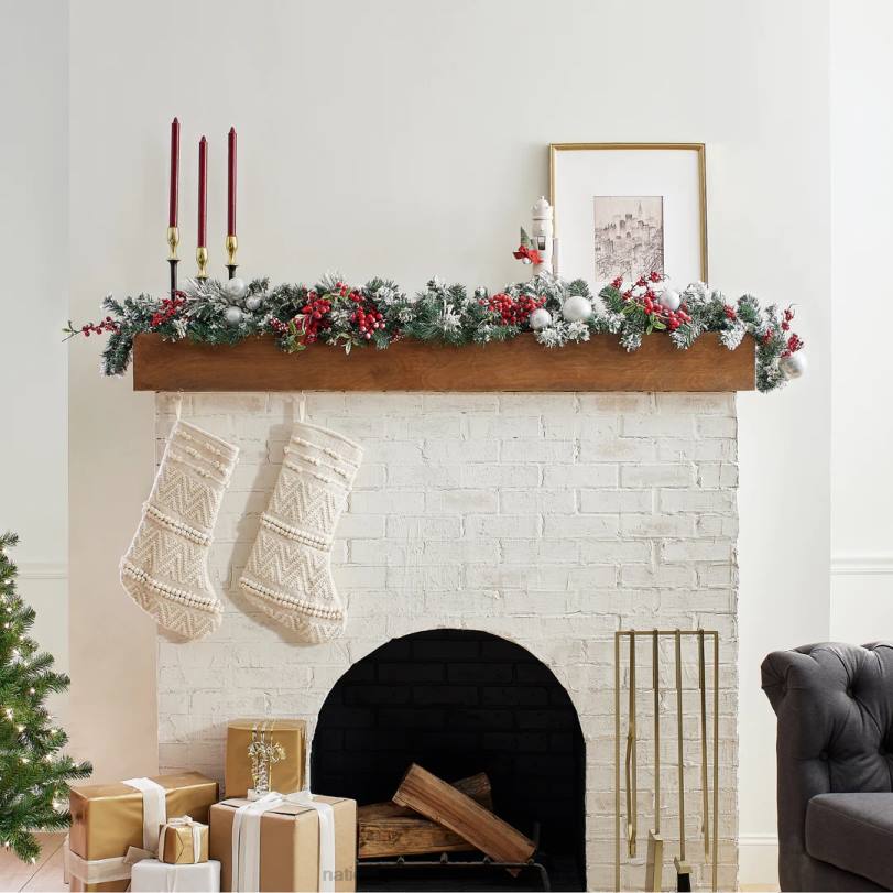 H4X0354National Tree Company Artificial Christmas Garland, Silver, Evergreen, Decorated with Ball Ornaments, Berry Clusters, Christmas Collection, 9 Feet