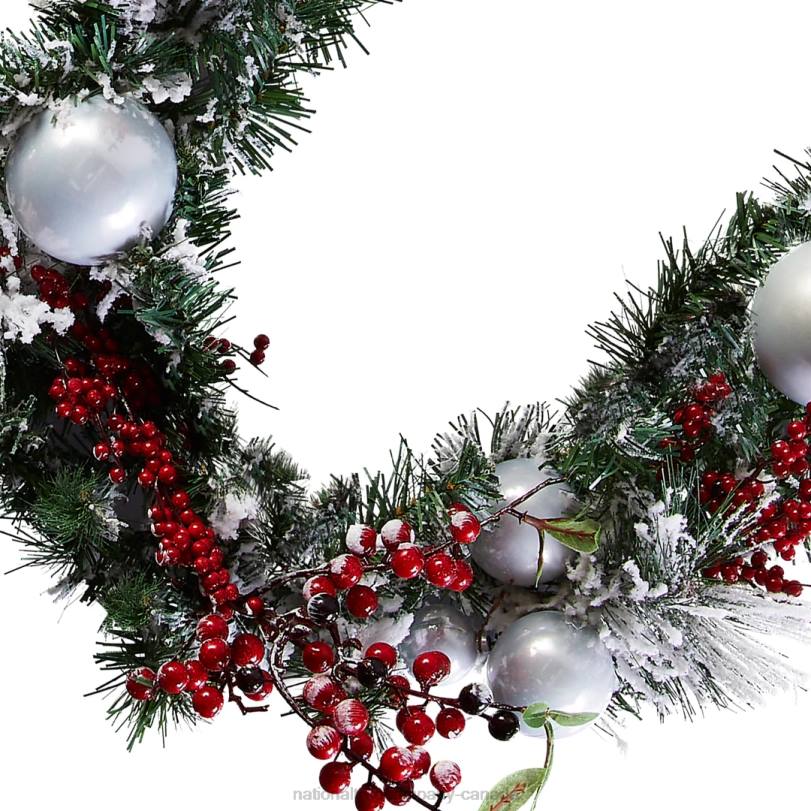 H4X0354National Tree Company Artificial Christmas Garland, Silver, Evergreen, Decorated with Ball Ornaments, Berry Clusters, Christmas Collection, 9 Feet