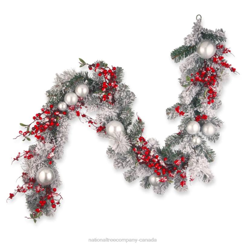 H4X0354National Tree Company Artificial Christmas Garland, Silver, Evergreen, Decorated with Ball Ornaments, Berry Clusters, Christmas Collection, 9 Feet