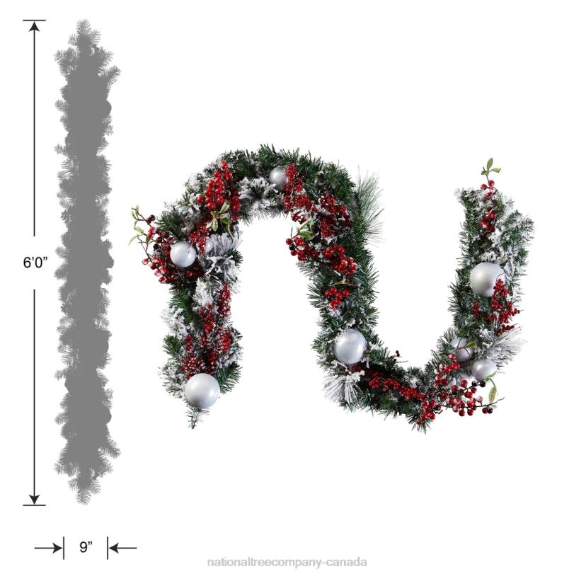 H4X0354National Tree Company Artificial Christmas Garland, Silver, Evergreen, Decorated with Ball Ornaments, Berry Clusters, Christmas Collection, 9 Feet