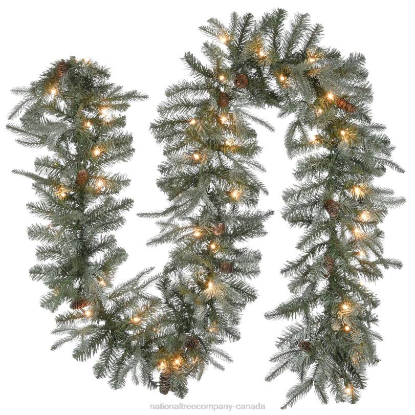 H4X0358National Tree Company Pre-Lit 'Feel Real' Artificial Christmas Garland, Green, Arctic Spruce, White Lights, Decorated With Pine Cones, Plug In, Christmas Collection, 9 Feet