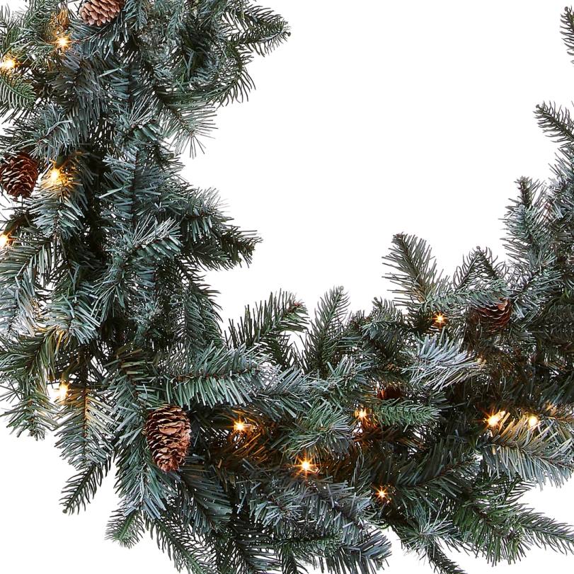 H4X0358National Tree Company Pre-Lit 'Feel Real' Artificial Christmas Garland, Green, Arctic Spruce, White Lights, Decorated With Pine Cones, Plug In, Christmas Collection, 9 Feet