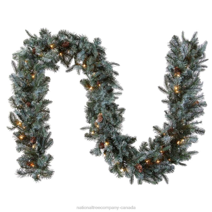 H4X0358National Tree Company Pre-Lit 'Feel Real' Artificial Christmas Garland, Green, Arctic Spruce, White Lights, Decorated With Pine Cones, Plug In, Christmas Collection, 9 Feet