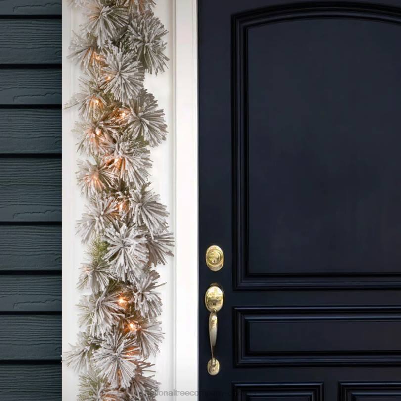 H4X0361National Tree Company Pre-Lit Artificial Christmas Garland, Green, Glittery Bristle Pine, White Lights, Decorated With Frosted Branches, Plug In, Christmas Collection, 9 Feet