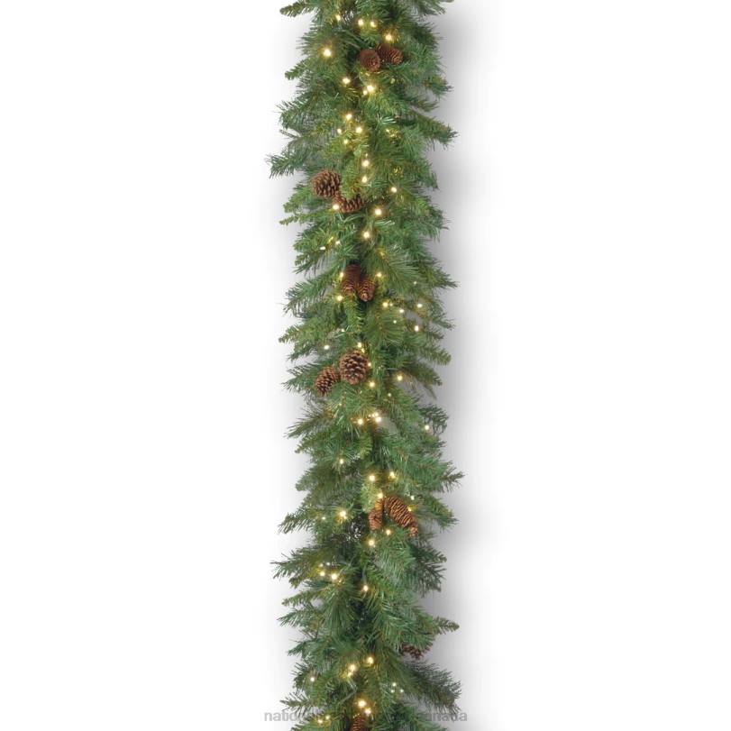 H4X0365National Tree Company Pre-Lit Artificial Christmas Garland, Green, Garwood Spruce, White Lights, Plug In, Christmas Collection, 9 Feet