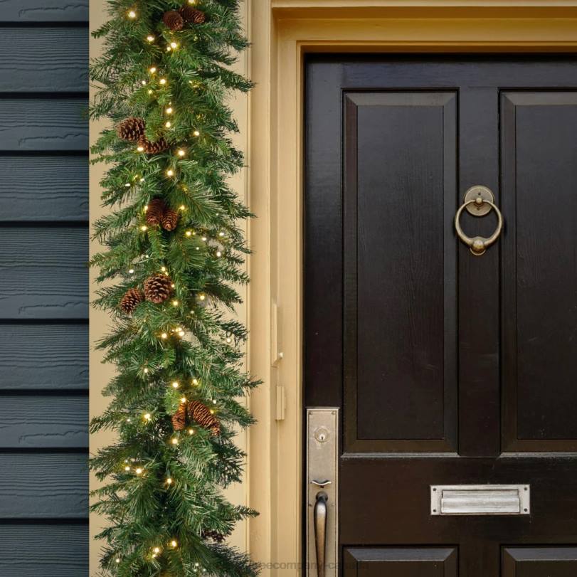 H4X0365National Tree Company Pre-Lit Artificial Christmas Garland, Green, Garwood Spruce, White Lights, Plug In, Christmas Collection, 9 Feet