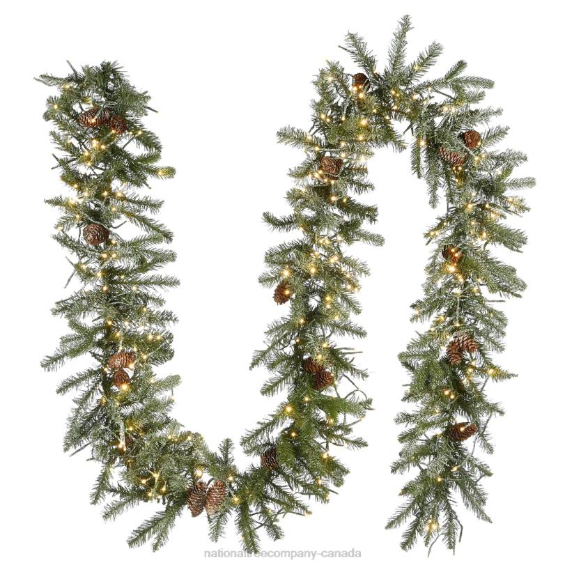 H4X0369National Tree Company Pre-Lit Artificial Christmas Garland, Green, Morgan Spruce, White Lights, Decorated With Pine Cones, Snowy Branches, Plug In, Christmas Collection, 9 Feet