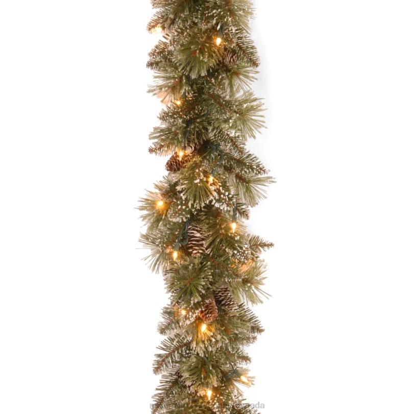 H4X0377National Tree Company Pre Lit Artificial Garland, Glittery Bristle, Green, Frosted, Decorated with Frosted Pine Cones, Multifunctional Twinkling LED Lights, Plug In, Christmas Collection, 9 Fee
