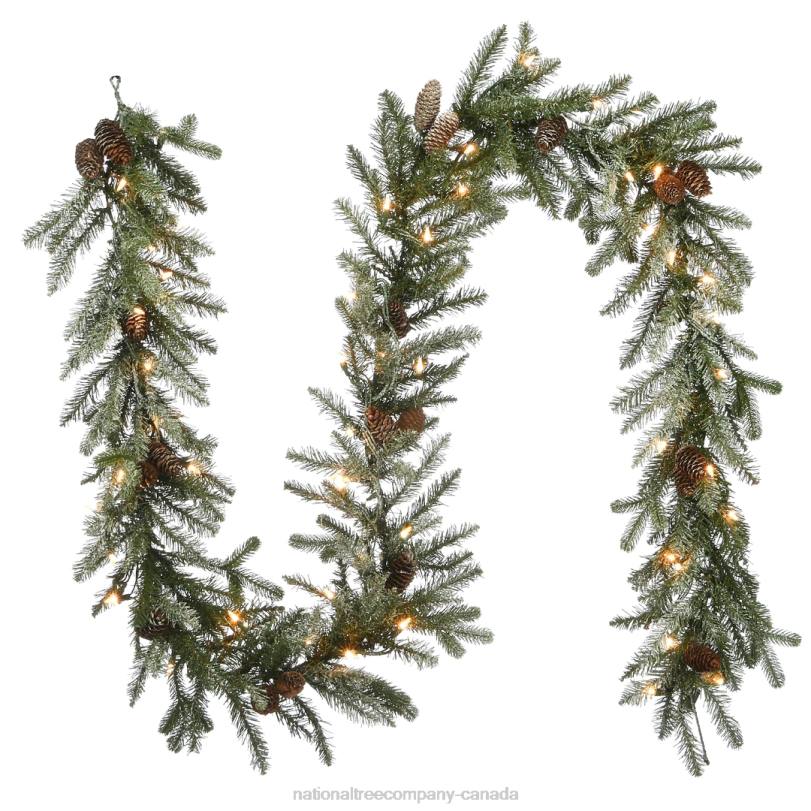 H4X0379National Tree Company 9 ft. Snowy Morgan Spruce Garland with Clear Lights
