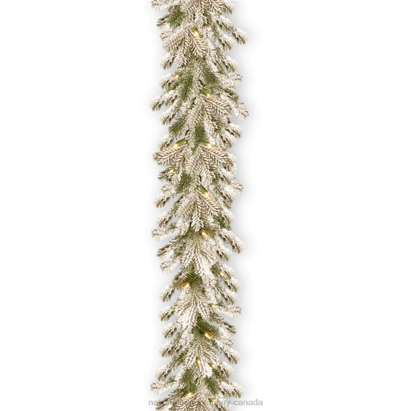H4X0385National Tree Company Pre Lit Artificial Garland, Snowy Sheffield, Green, Frosted, Decorated with Multifunctional Twinkling LED Lights, Plug In, Christmas Collection, 9 Feet