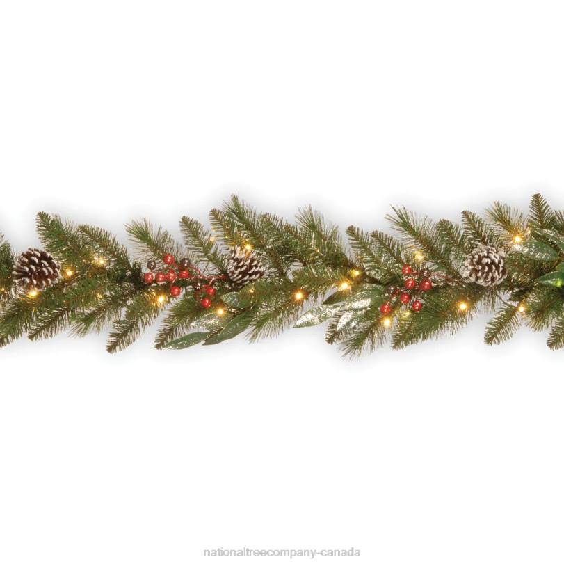 H4X0389National Tree Company Pre-Lit Artificial Christmas Garland, Green, Frosted Berry Pine, Decorated With Pine Cones, Ball Ornaments, Plug In, Christmas Collection, 9 Feet