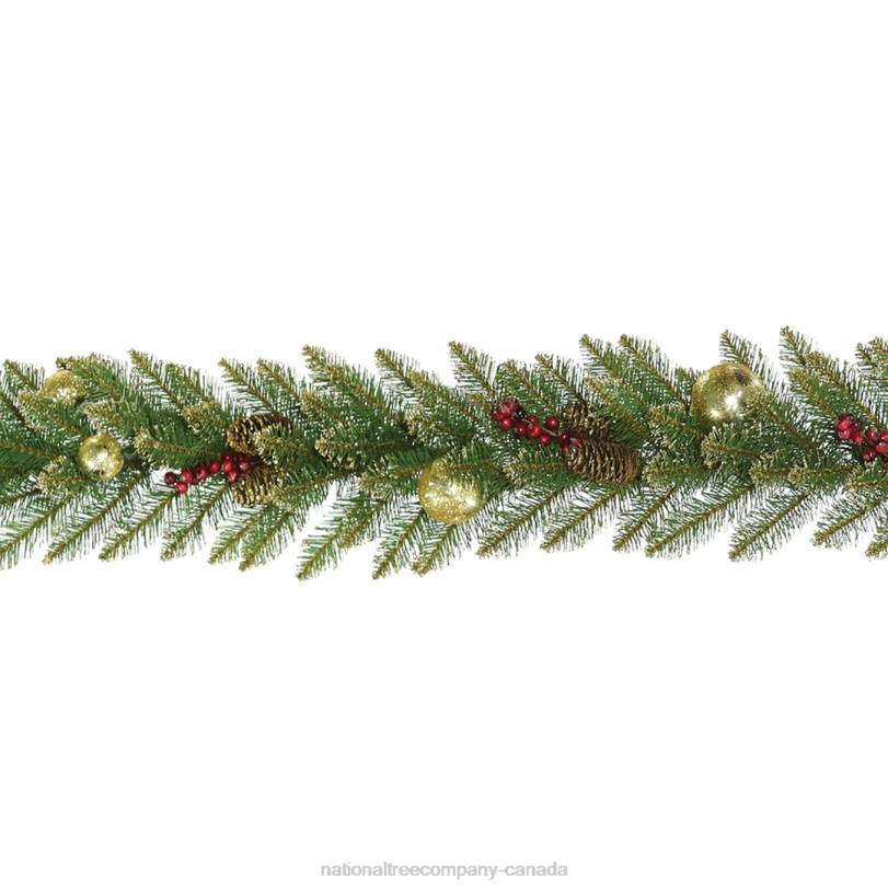 H4X0390National Tree Company Pre-Lit Artificial Christmas Garland, Green, Dunhill Fir, Decorated With Pine Cones, Frosted Branches, Berry Clusters, Battery Operated, Christmas Collection, 9 Feet