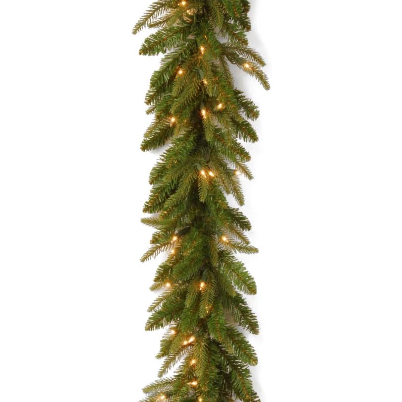 H4X0393National Tree Company Pre-Lit 'Feel Real' Artificial Christmas Garland, Green, Frasier Grande, White Lights, Plug In, Christmas Collection, 9 Feet