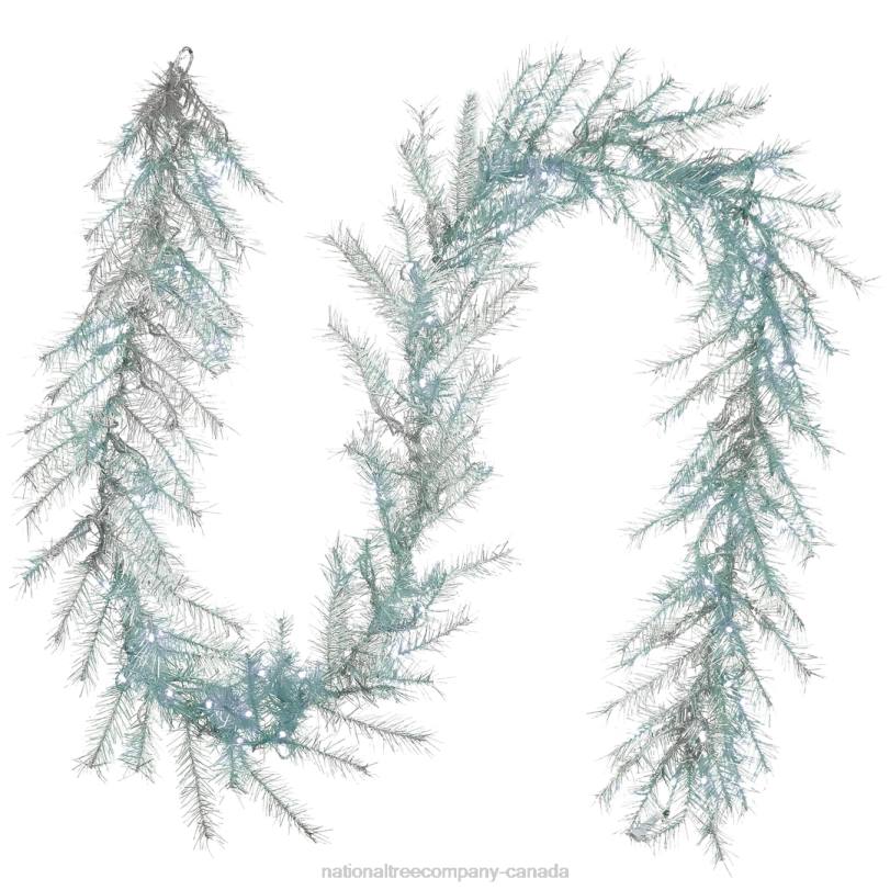H4X0397National Tree Company Pre Lit Artificial Garland, Metallic, Silver, Decorated with Multifunctional LED Lights, Plug In, Christmas Collection, 9 Feet