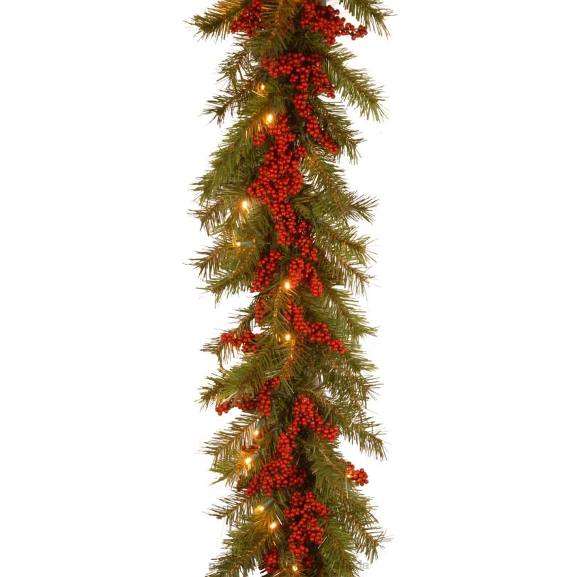 H4X0400National Tree Company Artificial Christmas Garland, Green, Valley Pine, Decorated With Berry Clusters, Christmas Collection, 9 Feet