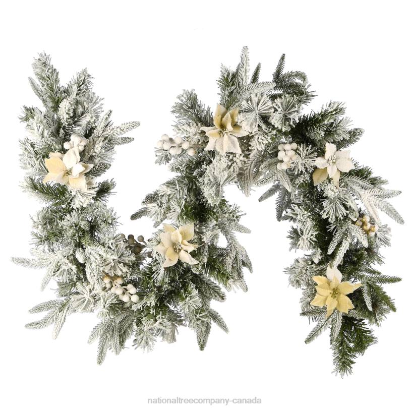 H4X0401National Tree Company Artificial Christmas Garland, Green, Colonial Fir, Decorated With Flowers, Berry Clusters, Frosted Branches, Christmas Collection, 9 Feet