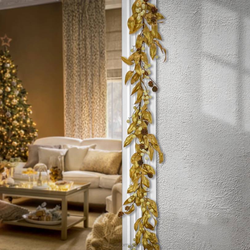 H4X0413National Tree Company 9 ft. HGTV Home Collection Metallic Gold Laurel Garland