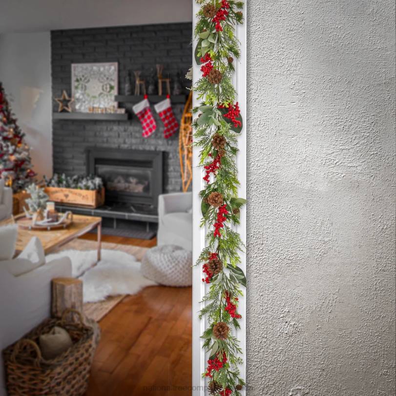 H4X0416National Tree Company 9 ft. HGTV Home Collection Berries and Greenery Garland