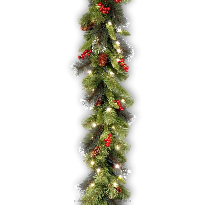 H4X0419National Tree Company Pre Lit Artificial Garland, Crestwood Spruce, Green, Decorated with Pine Cones, Red Berry Clusters, Multifunctional Twinkling LED Lights, Plug In, Christmas Collection, 9