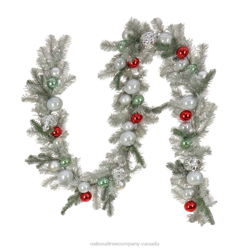 H4X0421National Tree Company 9' Christmas Be Merry Trimmed Silver Garland, 75 Pure White LED Lights- Battery Operated with Remote Control