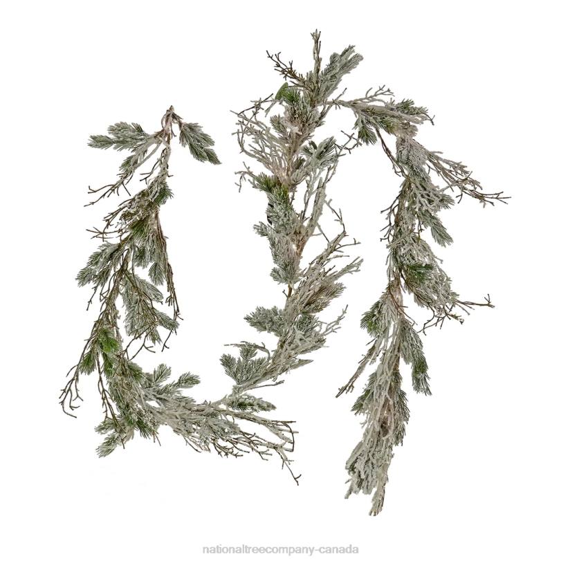 H4X0423National Tree Company 9' Christmas Trimmed Snowy Twig Garland, 200 Warm White LED Rice Lights-Battery Operated with Remote Control