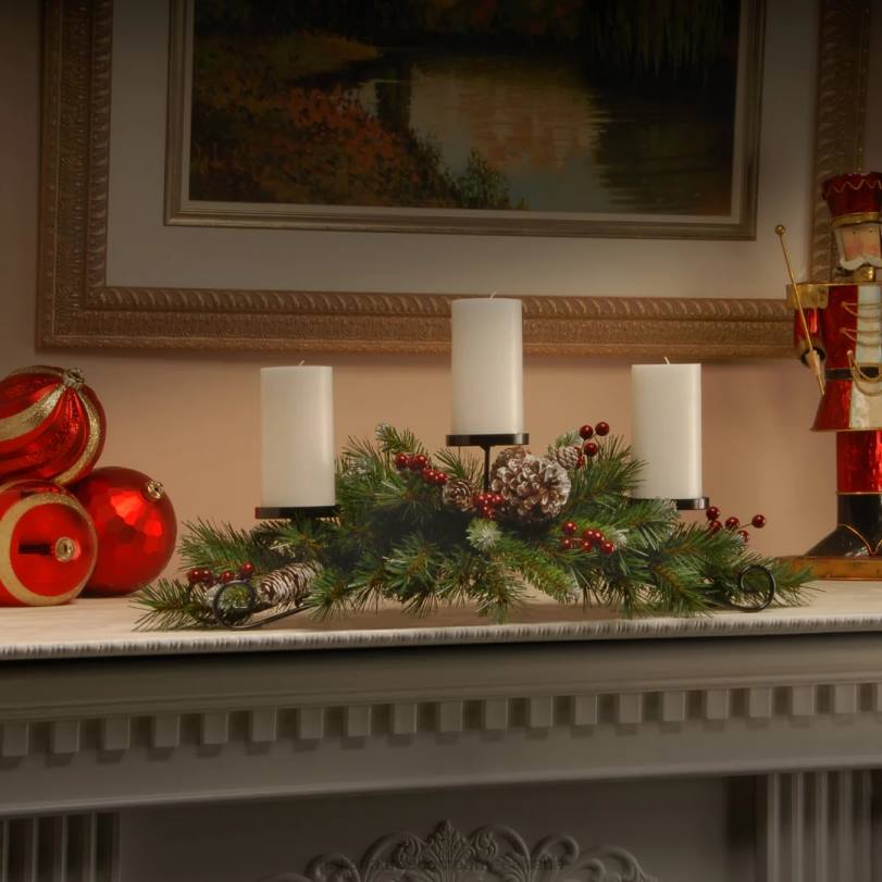 H4X0455National Tree Company 30in. Frosted Berry Centerpiece and Candle Holder