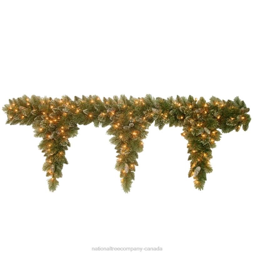 H4X0457National Tree Company Pre-Lit Artificial Christmas Garland, Green, Glittery Bristle Pine, White Lights, Decorated With Pine Cones, Plug In, Christmas Collection, 6 Feet
