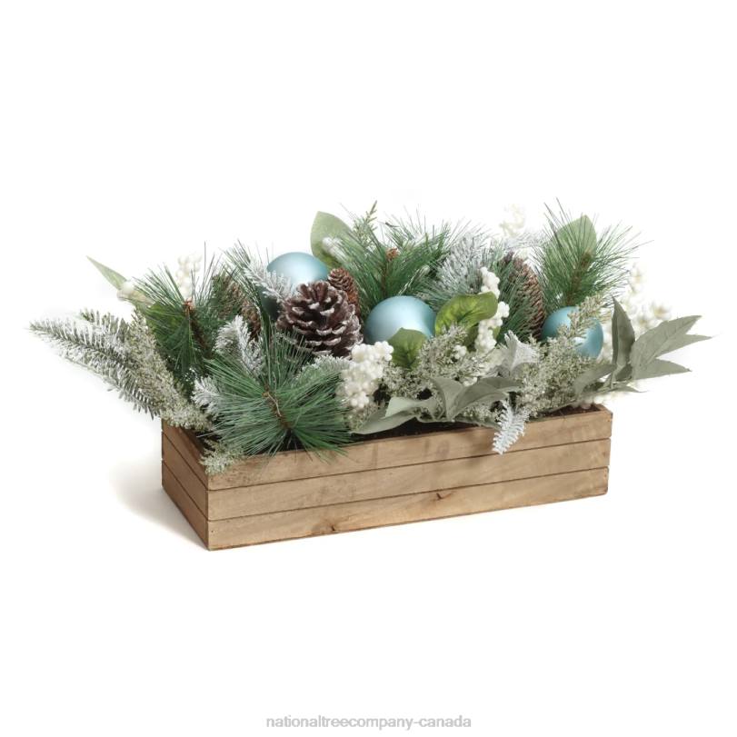 H4X0458National Tree Company Decorated Evergreen Christmas Arrangement with Wood Box Base, 22 in
