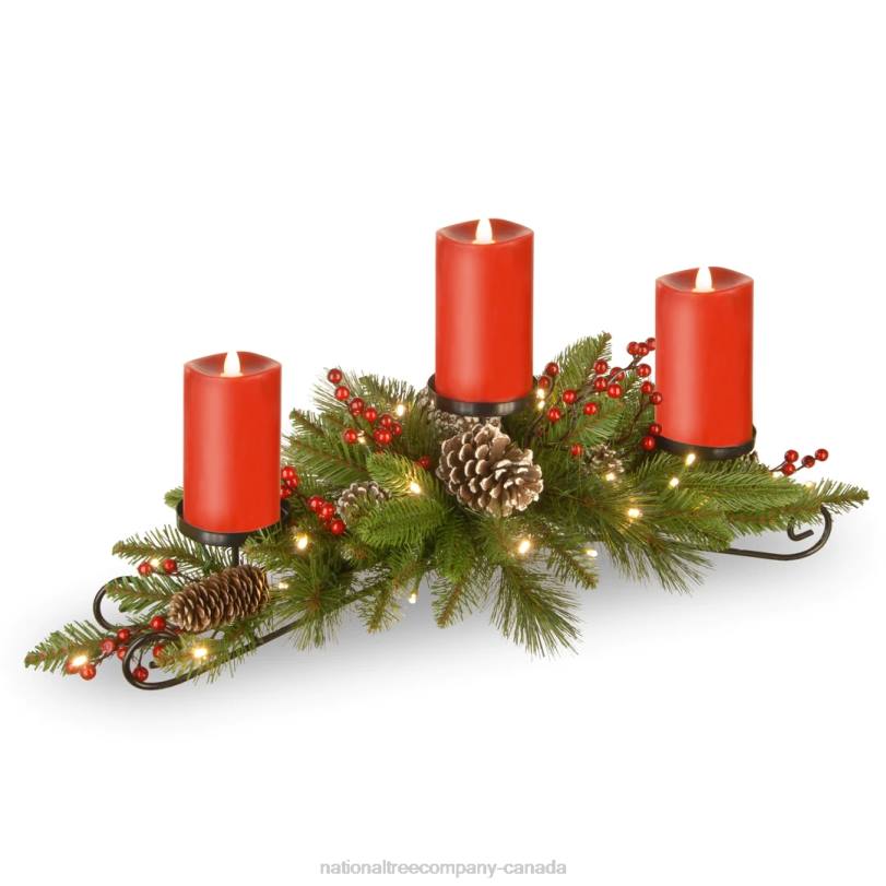 H4X0460National Tree Company 30in Battery Operated Bristle Berry Centerpiece with Three Candles
