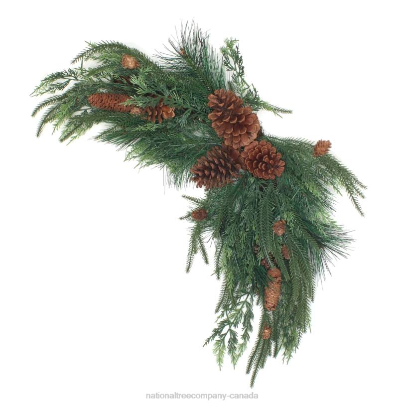 H4X0469National Tree Company Mixed Pine Christmas Corner Swags with Assorted Pinecones, Set of Two, 26 in