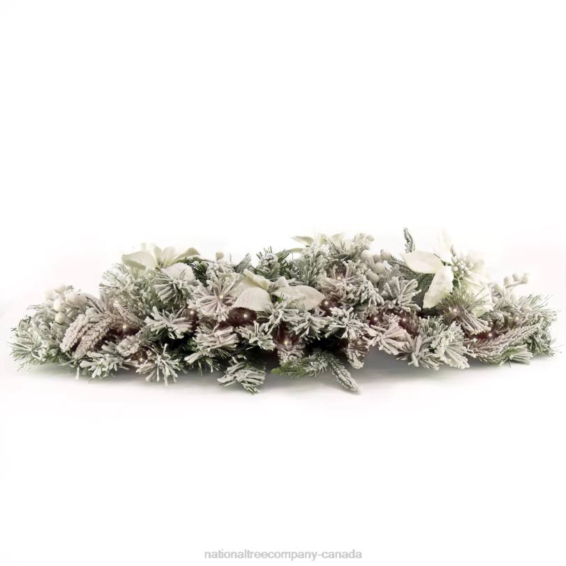 H4X0479National Tree Company Pre-Lit Artificial Christmas Swag Frosted Colonial Mantle Swag, White LED Lights, Battery Powered, 3 ft