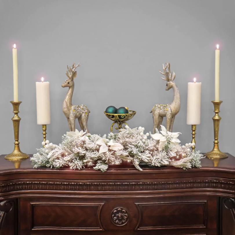 H4X0479National Tree Company Pre-Lit Artificial Christmas Swag Frosted Colonial Mantle Swag, White LED Lights, Battery Powered, 3 ft