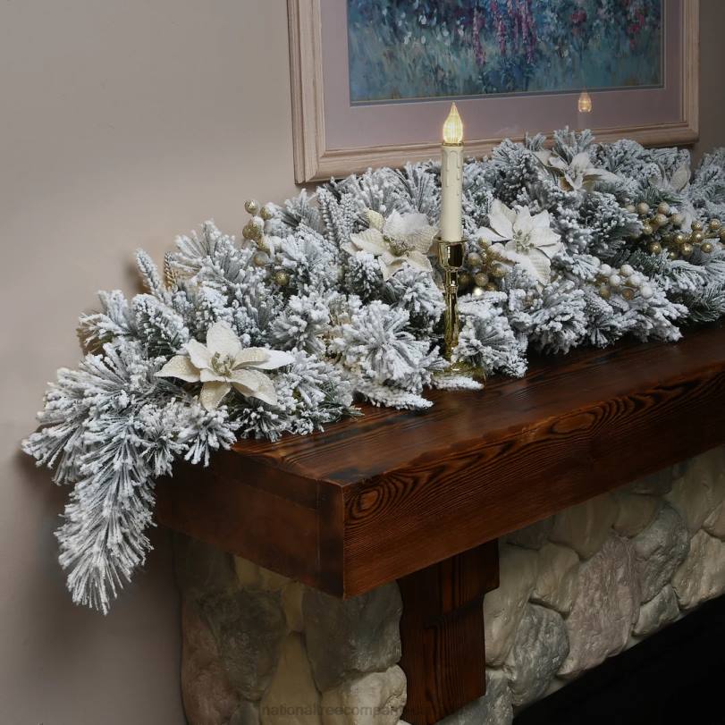 H4X0483National Tree Company 6 ft Frosted Colonial Fir Mantle Swag