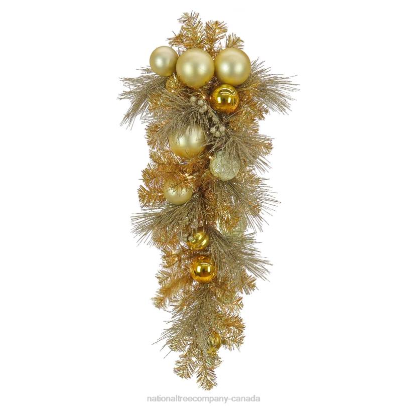 H4X0484National Tree Company 36in Christmas Be Merry Decorated Gold Teardrop, 35 Warm White LED Lights- Battery Operated with Remote Control