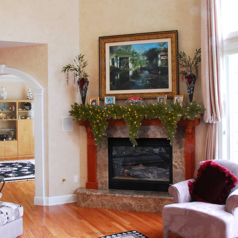 H4X0485National Tree Company Pre-Lit Artificial Christmas Teardrop Garland, Green, Downswept Douglas Fir, White Lights, Plug In, Christmas Collection, 9 Feet