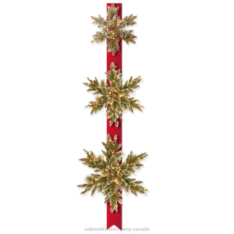 H4X0486National Tree Company Pre-Lit Artificial Christmas Hanging Snowflakes Door Decoration, Green, Glittery Bristle Pine, White Lights, Christmas Collection, 77 Inches