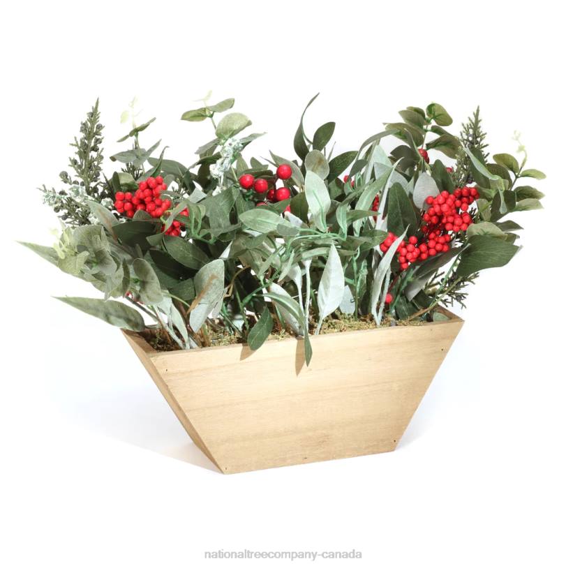H4X0489National Tree Company Christmas Eucalyptus and Berry Arrangement with Wood Box Base, 22 in