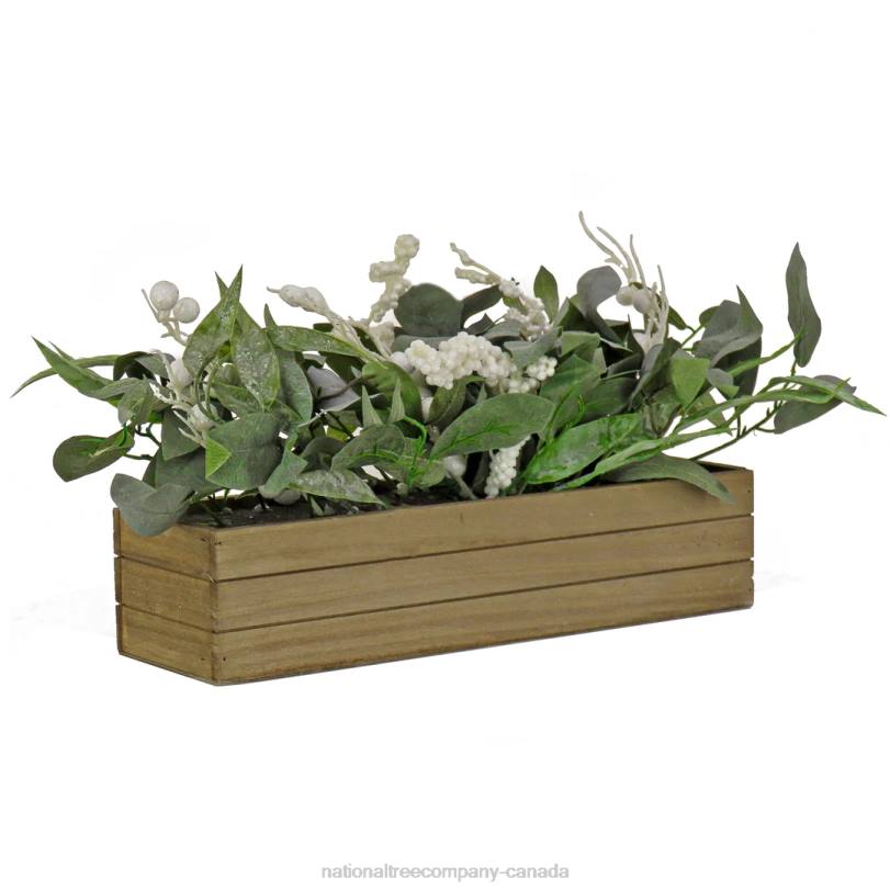 H4X0491National Tree Company Rectangular Planter Box with Christmas Greenery, White Berries, 22 in