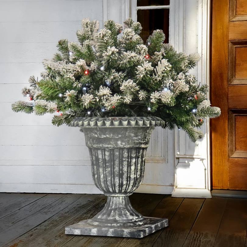 H4X0494National Tree Company 24in Snowy Sheffield Spruce Porch Bush with Twinkly LED Lights