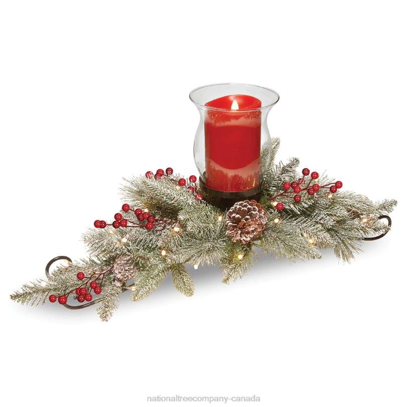 H4X0503National Tree Company Snowy Bristle Berry Candleholder Centerpieces