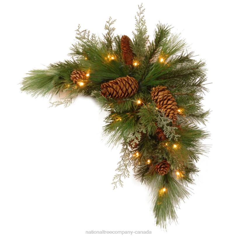 H4X0505National Tree Company 30in White Pine Corner Swag with Battery Operated LED Lights