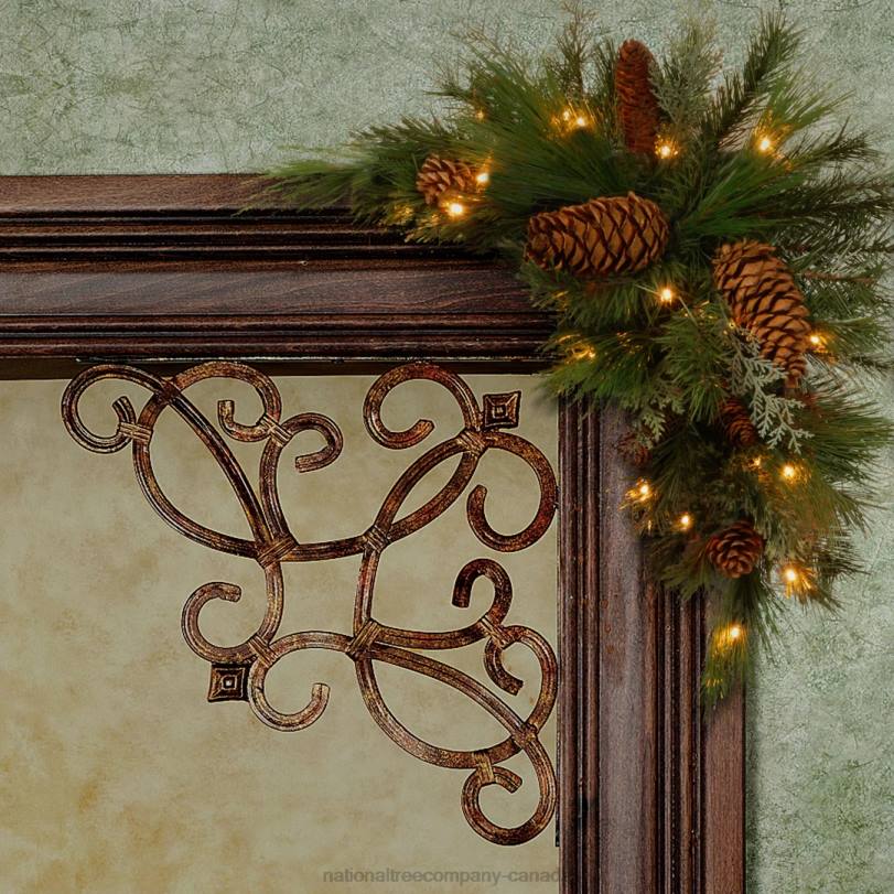 H4X0505National Tree Company 30in White Pine Corner Swag with Battery Operated LED Lights