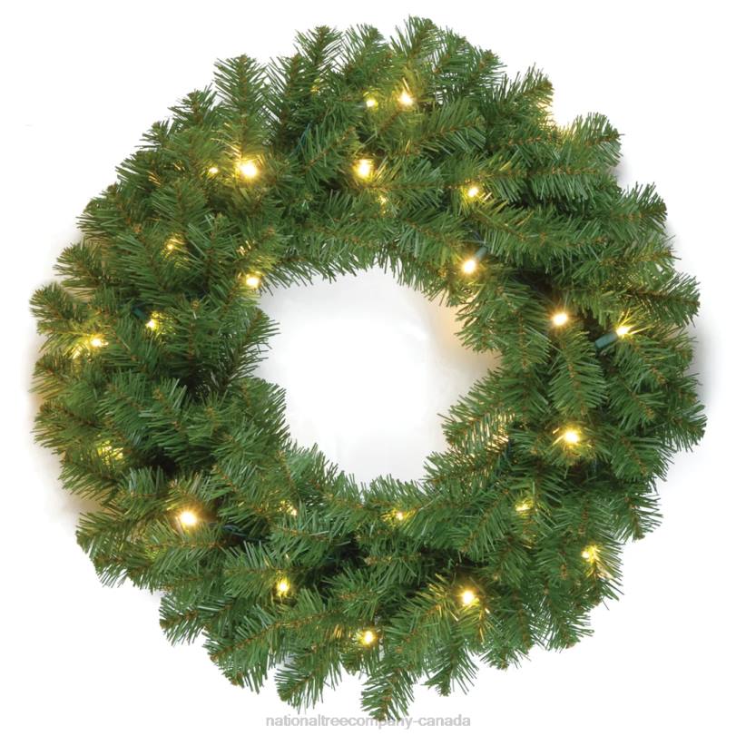 H4X0223National Tree Company Pre-Lit Artificial Christmas Wreath, Green, North Valley Spruce, White Lights, Christmas Collection, 24 Inches