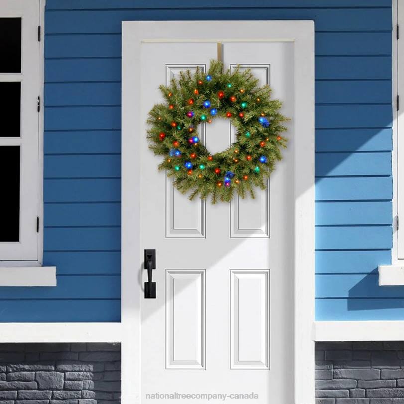 H4X0237National Tree Company Pre-Lit Artificial Christmas Wreath, Green, Norwood Fir, Multicolor Lights, Christmas Collection, 24 Inches