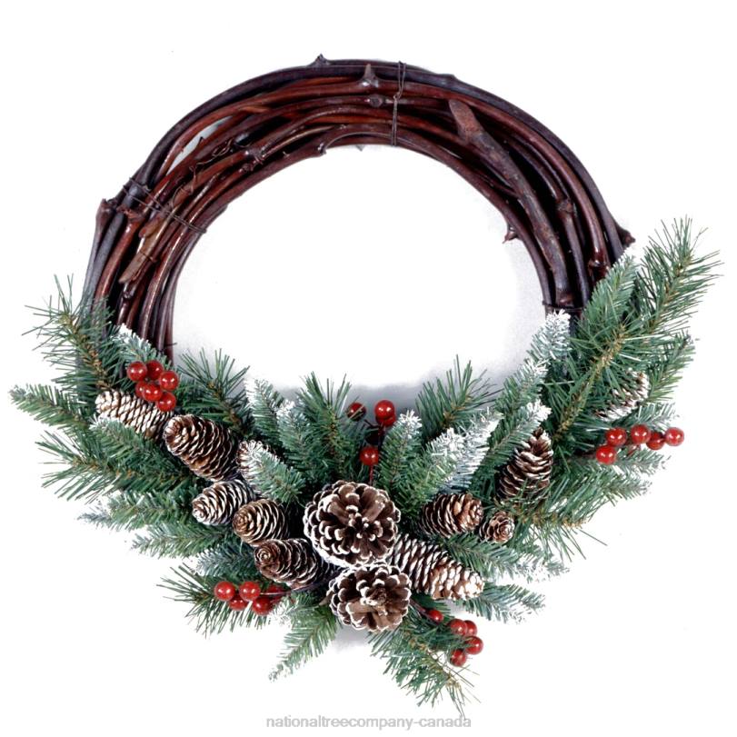 H4X0242National Tree Company Artificial Christmas Wreath, Green, Grapevine, White Lights, Decorated with Pine Cones, Evergreen Branches, Berry Clusters, Christmas Collection, 16 Inches