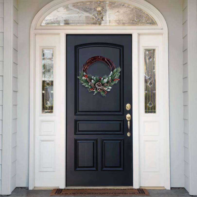 H4X0242National Tree Company Artificial Christmas Wreath, Green, Grapevine, White Lights, Decorated with Pine Cones, Evergreen Branches, Berry Clusters, Christmas Collection, 16 Inches