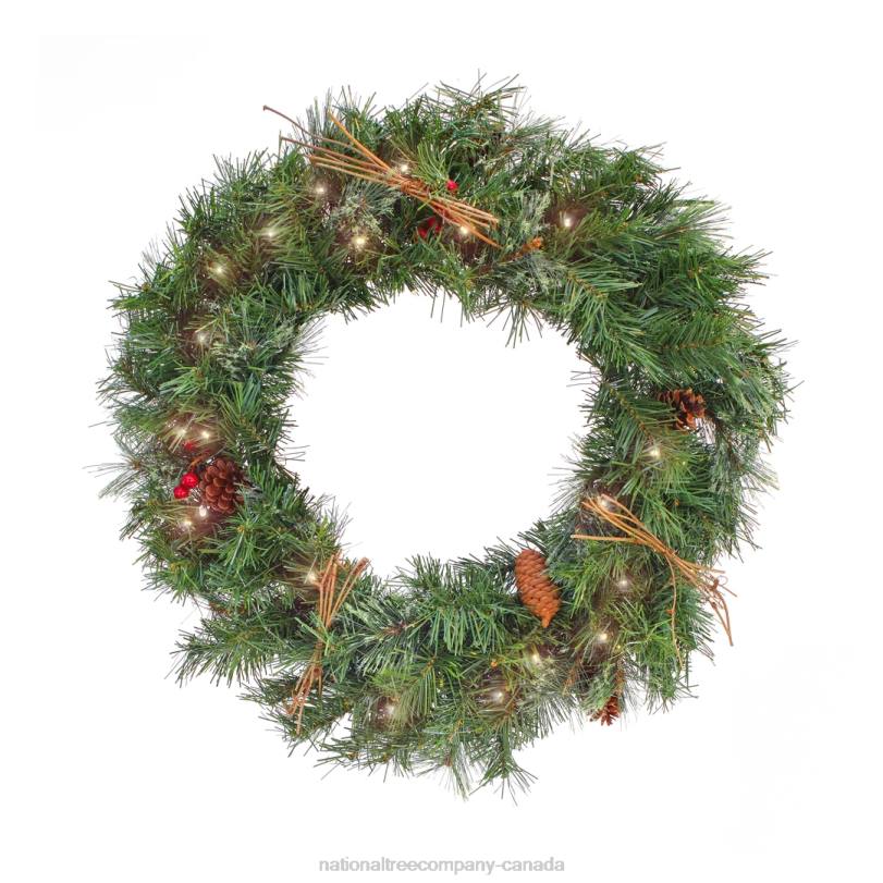 H4X0247National Tree Company 24in Glistening Pine Prelit Wreath